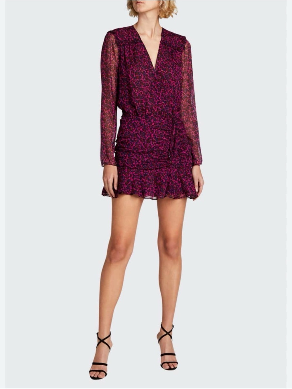 Veronica Beard Anjali 100% Silk Floral Ruched Mini Dress Size 0